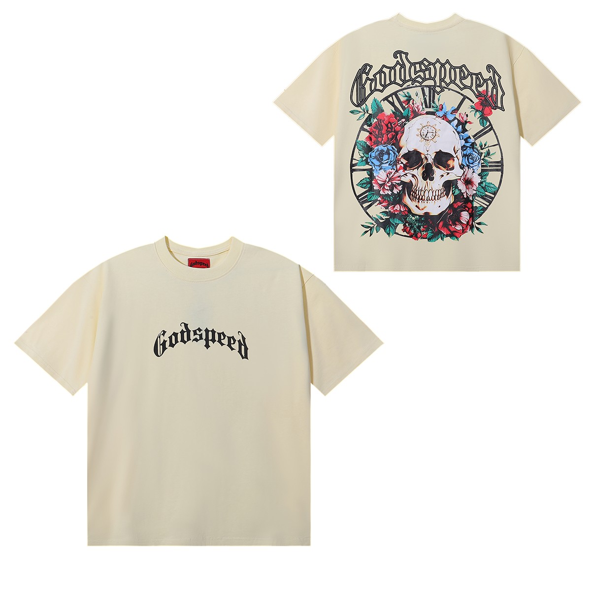 Godspeed Floral Skull Skeleton Vintage Streetwear Graphic Tee T-Shirt