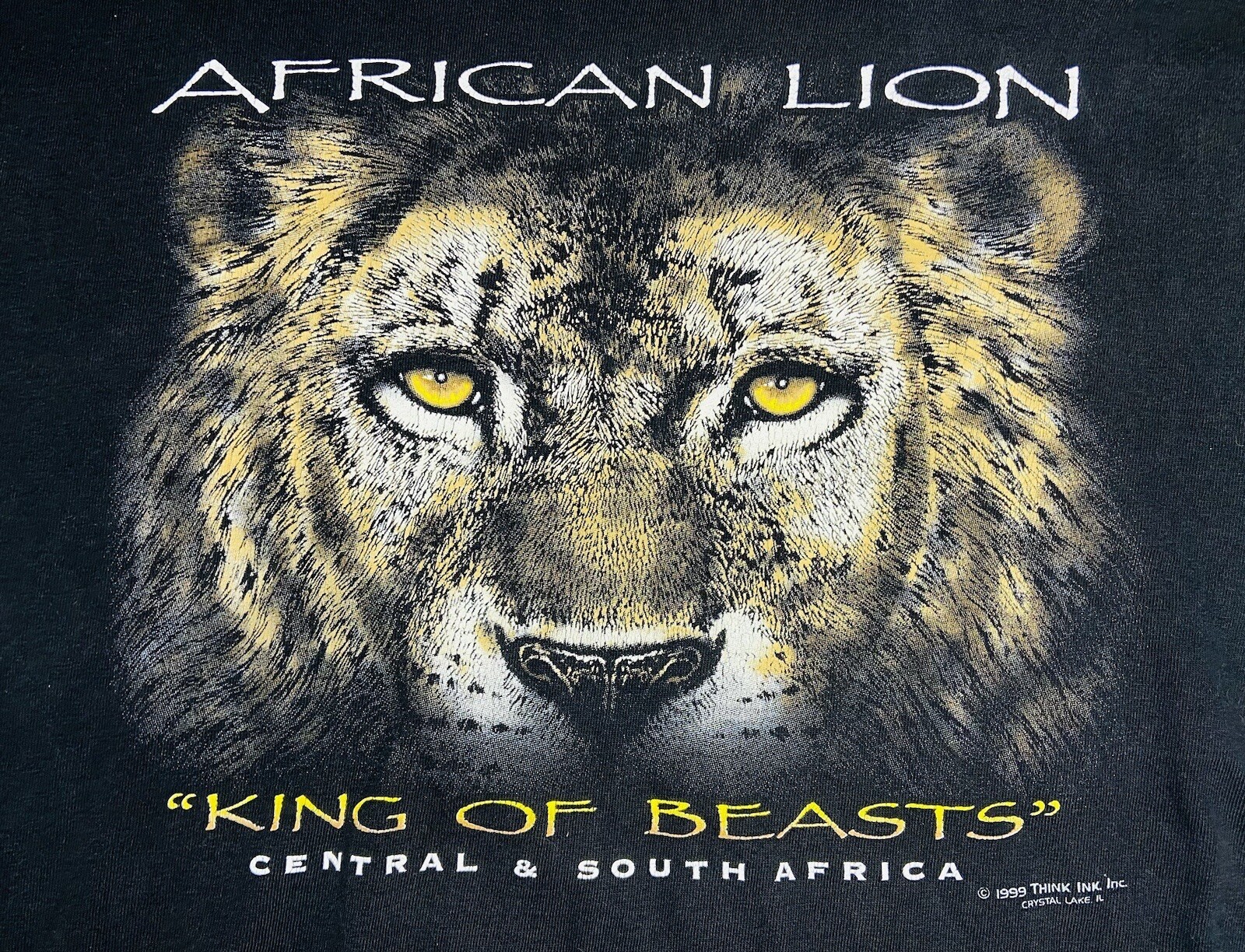 *VTG* Think Ink, Inc. 1999 African Lion ‘King Of Beasts’ Africa Black Shirt; L
