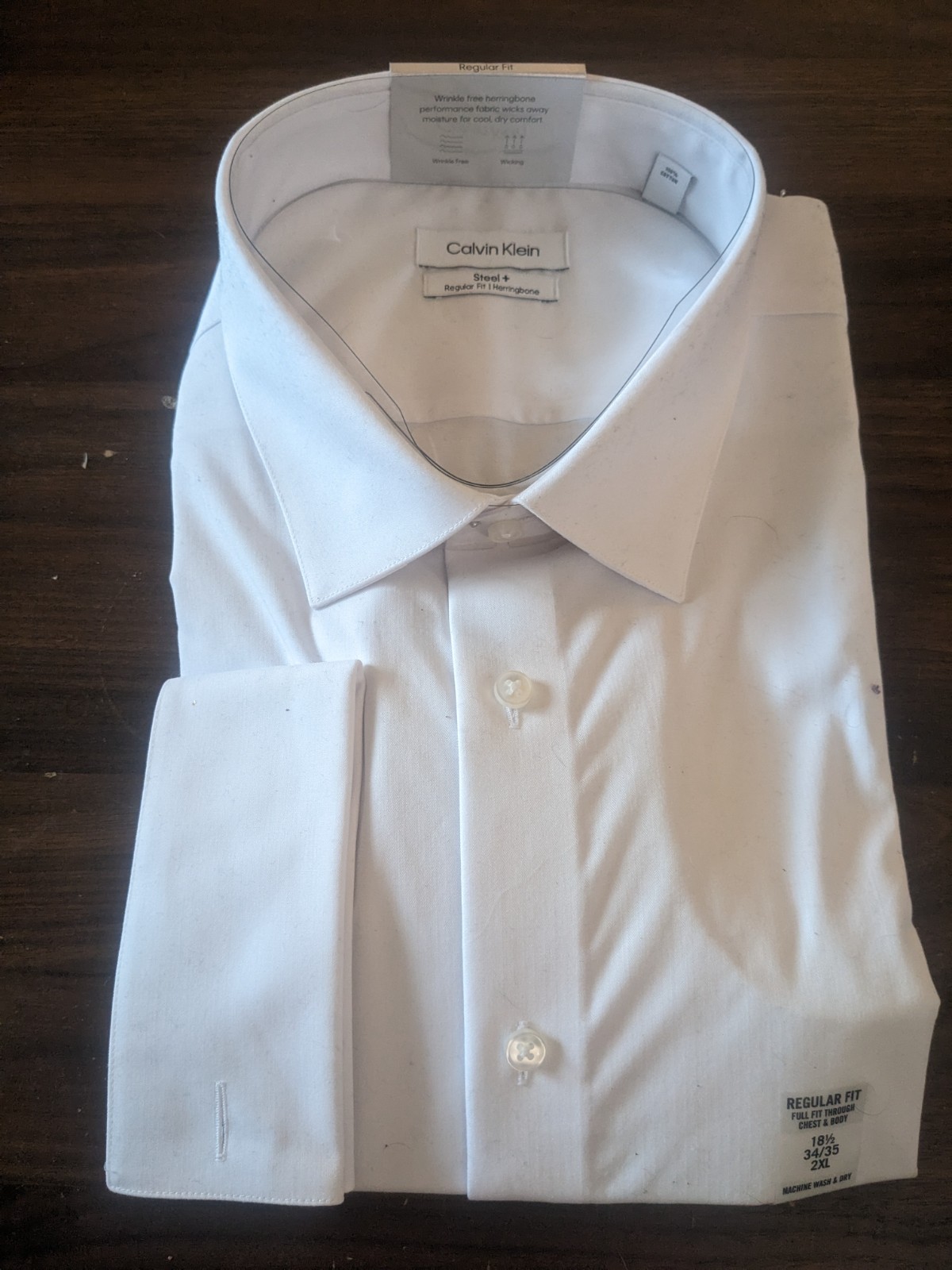 18 1/2 34/35 Calvin Klein Men’s Non-Iron Herringbone French Cuff Dress Shirt