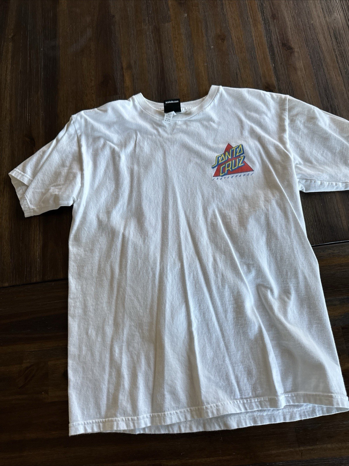 Santa Cruz Skateboards Shirt Mens Medium White Triangle Logo Double Sided Tee