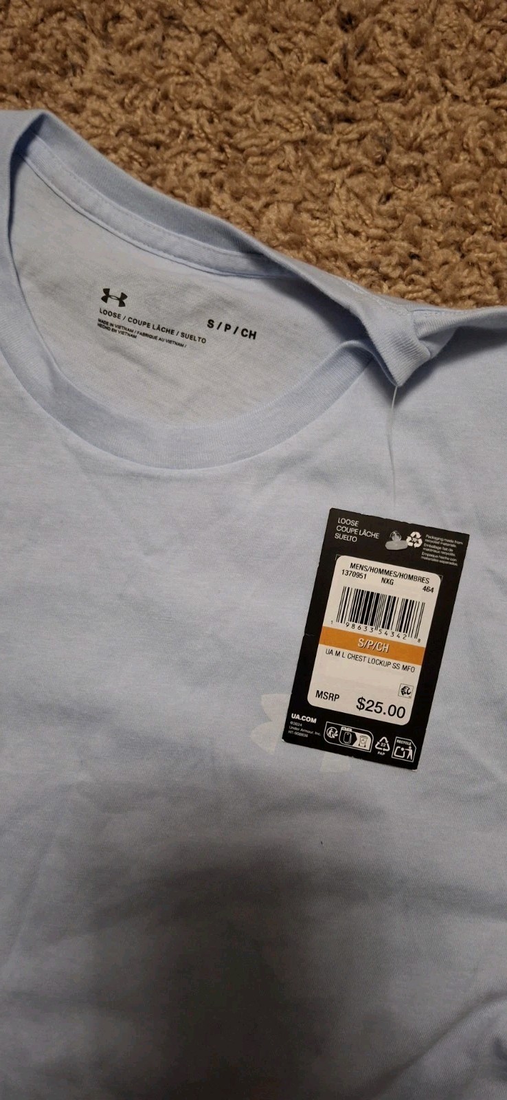 Under Armour LIGHT BLUE Mens Size Small UA Loose Short Sleeve T-Shirt NWT