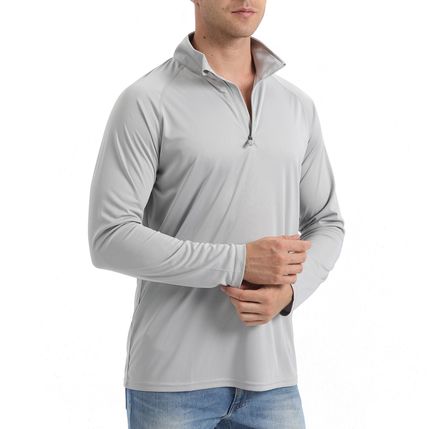 Men’s UPF 50+ Sun Shirts UV Tees Long Sleeve 1/4 Zip Fishing Running Rash Guard