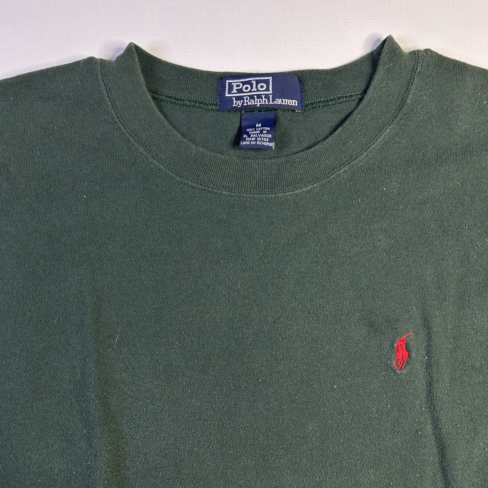 Polo Ralph Lauren Blue Label Thick Knit Cotton Shirt Mens Medium Green Crew Neck