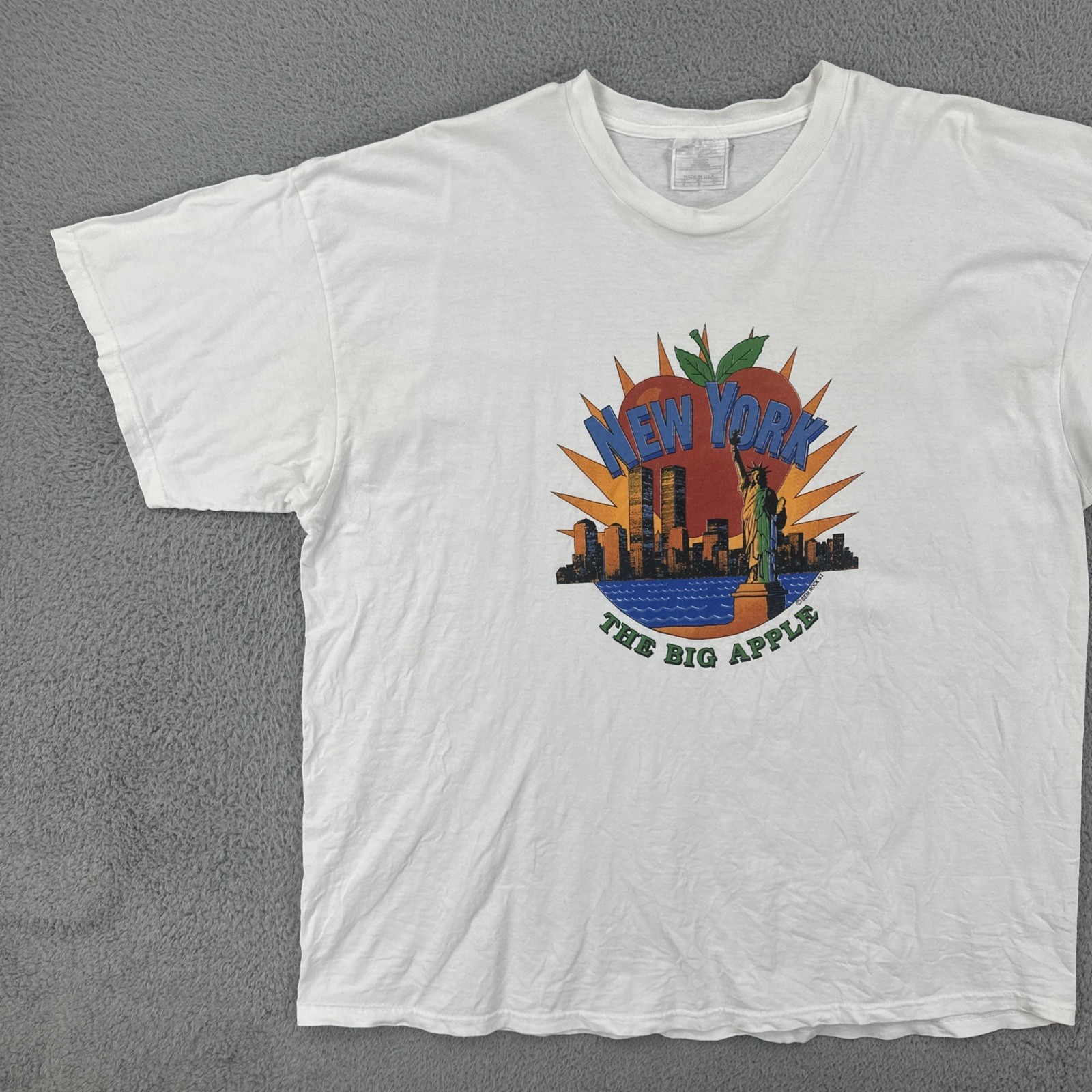 Vintage Gem Rock 1993 White XL T Shirt Made In USA New York The Big Apple 90s