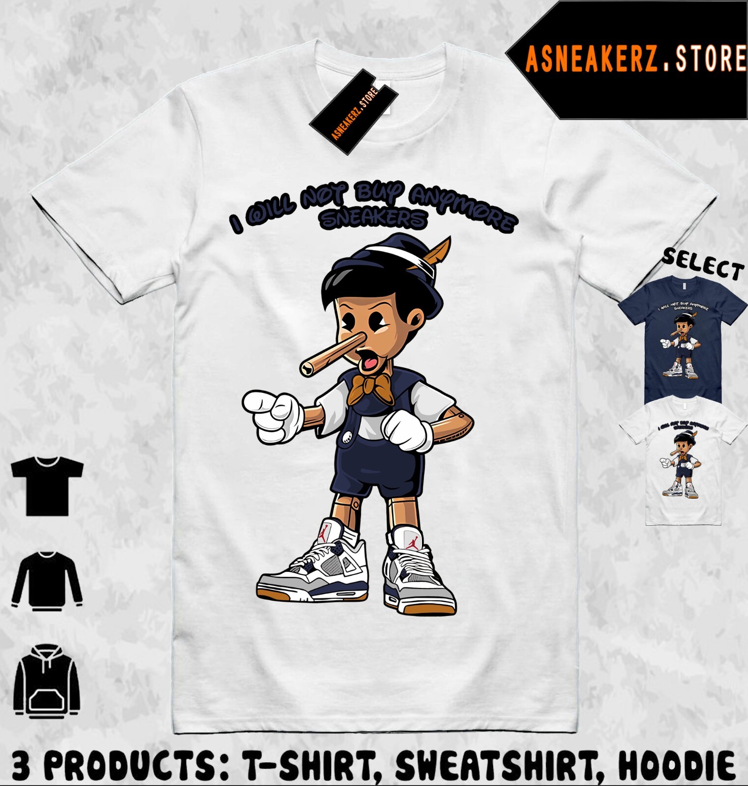 Tee Shirt Matching AJ 4 SB Navy To Match Sneaker Sneakerhead Pinocchio T-Shirt