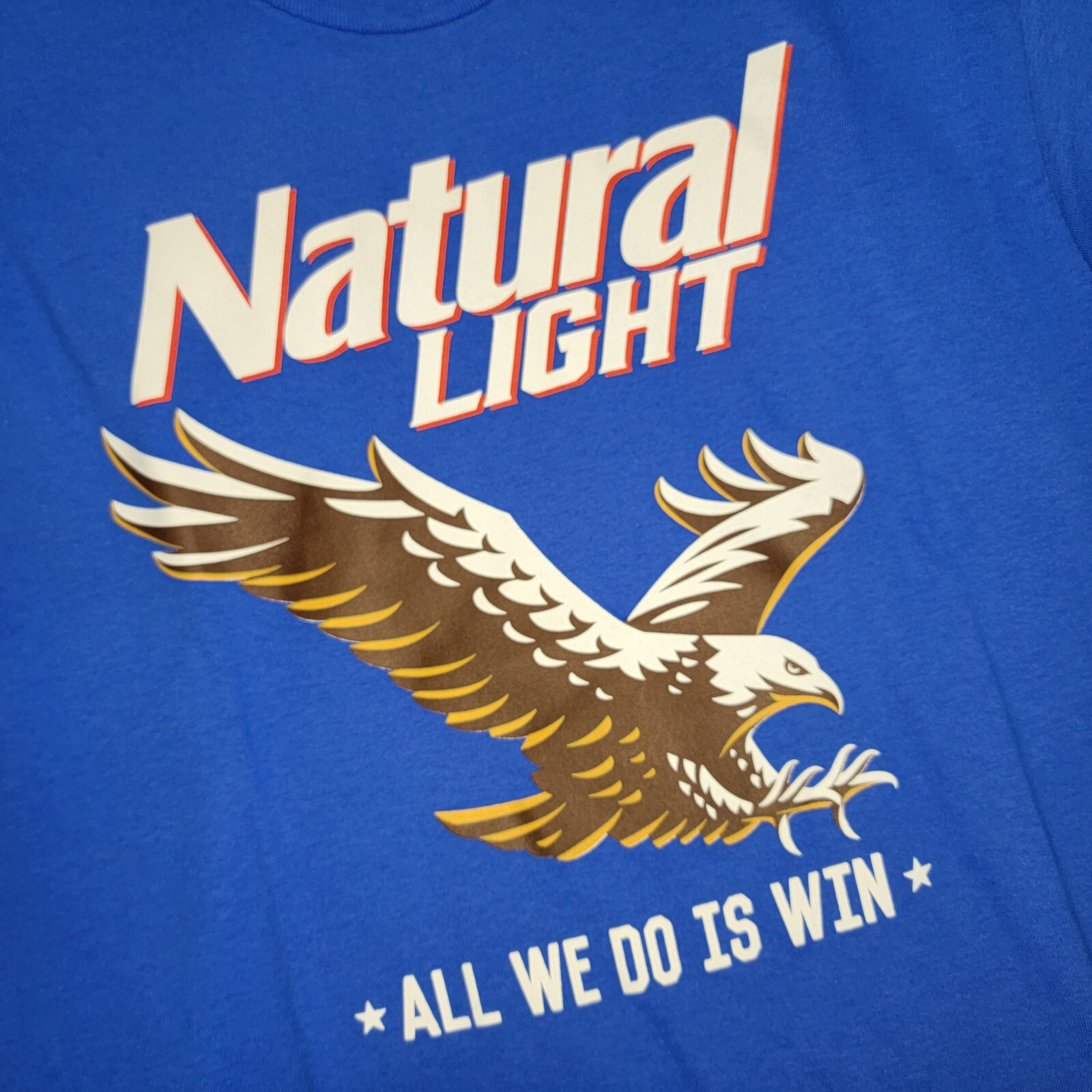 NATURAL LIGHT Beer Shirt Mens Medium Blue Brew Eagle Casual All We Do is Win NWT
