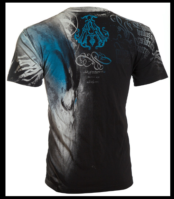 ARCHAIC by AFFLICTION Black Blue NIGHTWATCHER Short Sleeve Slim Fit Y2K T-shirt