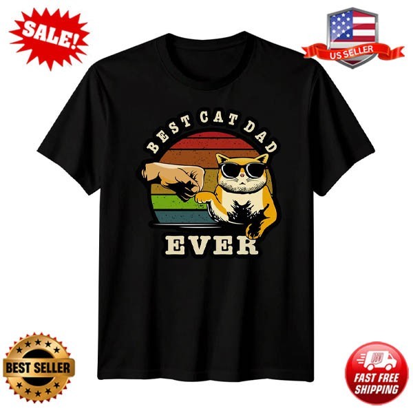 Mens Best Cat Dad Ever Funny Fathers Day T-Shirt Tee Papa Life Daddy Gift
