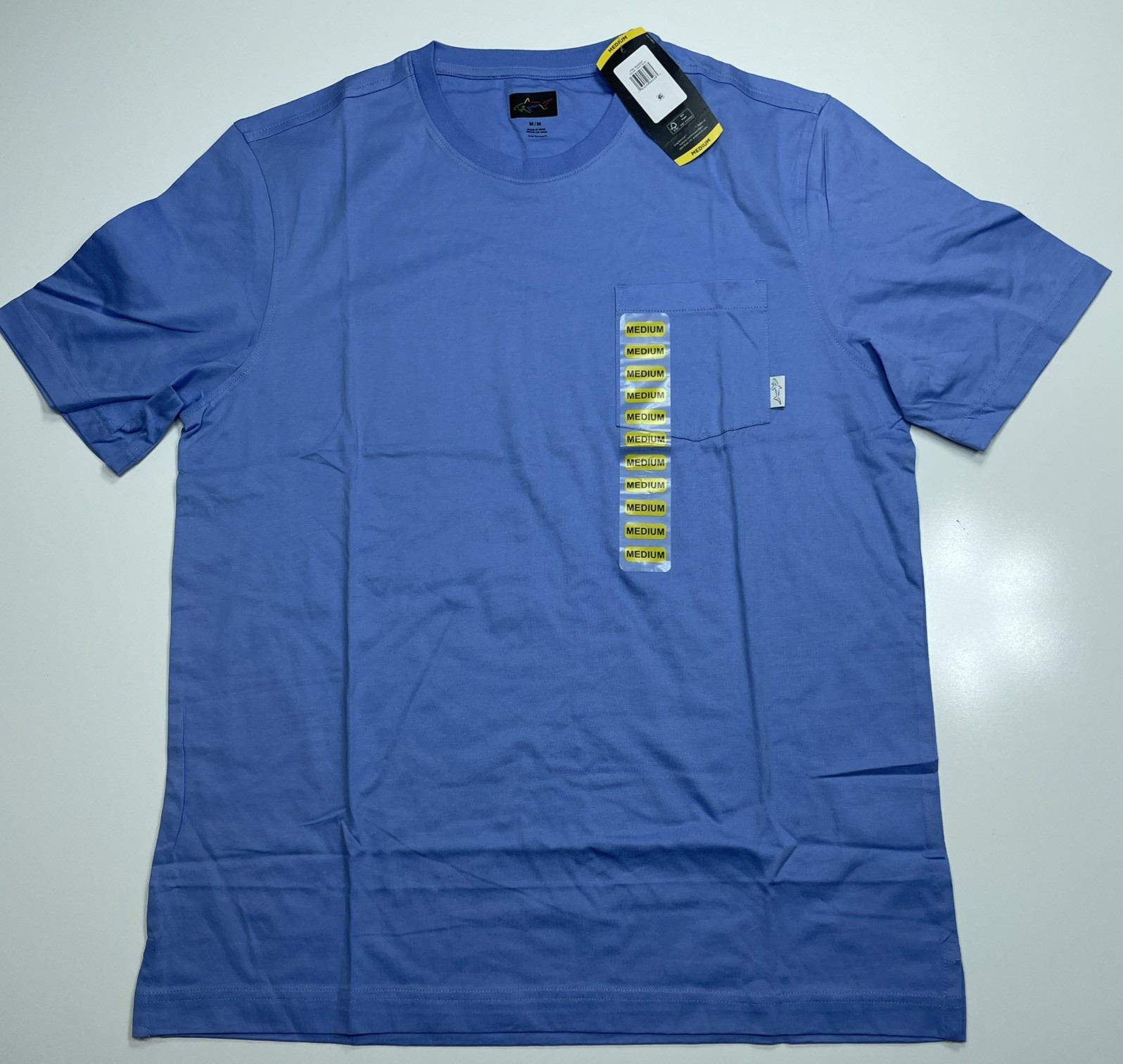 NWT Greg Norman Pocket T-Shirt Mens M Light Blue Crew Neck Classic 100% Cotton