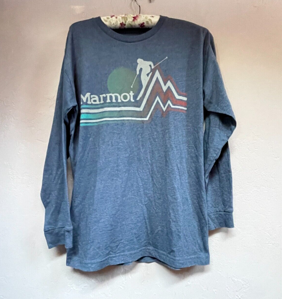 Marmot X Thread Men’s Medium Crew New Long Sleeve Shirt Mountain Logo Blue
