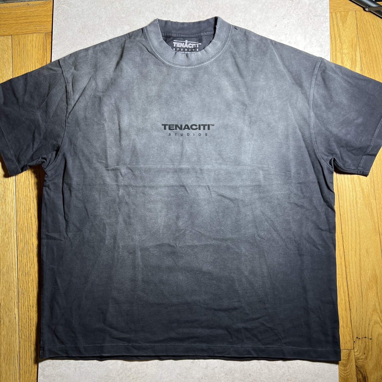 Tenaciti Studios Small Oversized Boxy Velvet Blk Fade Logo T Shirt Men’s