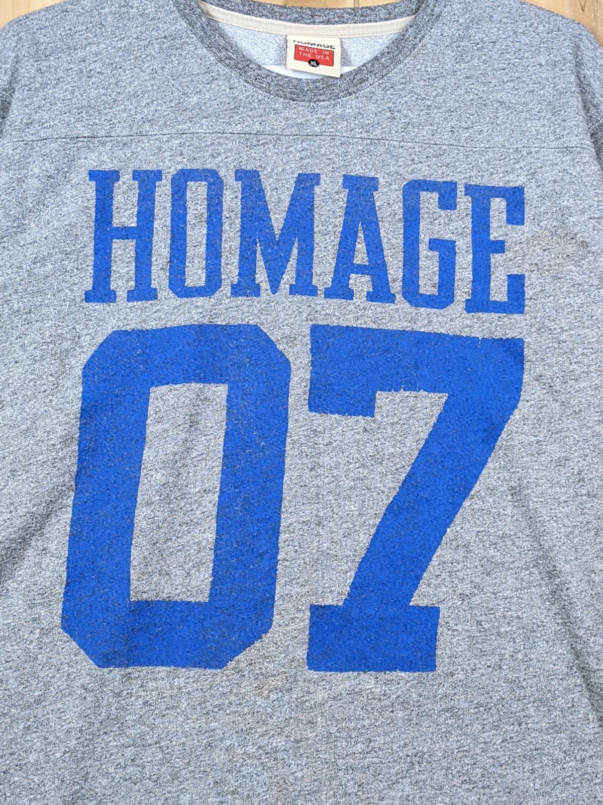 Homage 07 Vintage Style 3/4 Sleeve Baseball Tee Gray Blue Soft Cotton Blend XL
