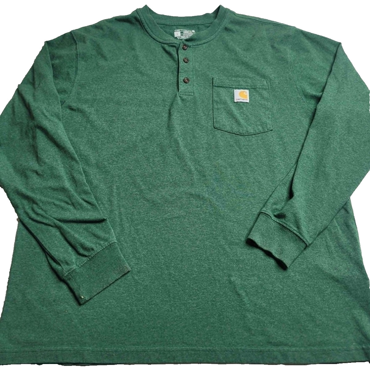 Carhartt Henley Shirt Men L Green Long Sleeve Workwear Loose Fit Pocket Tee