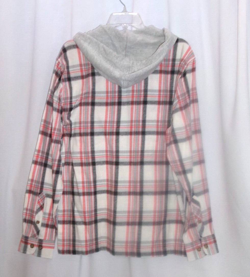 NWT No Boundaries Men’s S 34-36 Zip Hooded Gray Plaid Lightweight Flannel Shirt