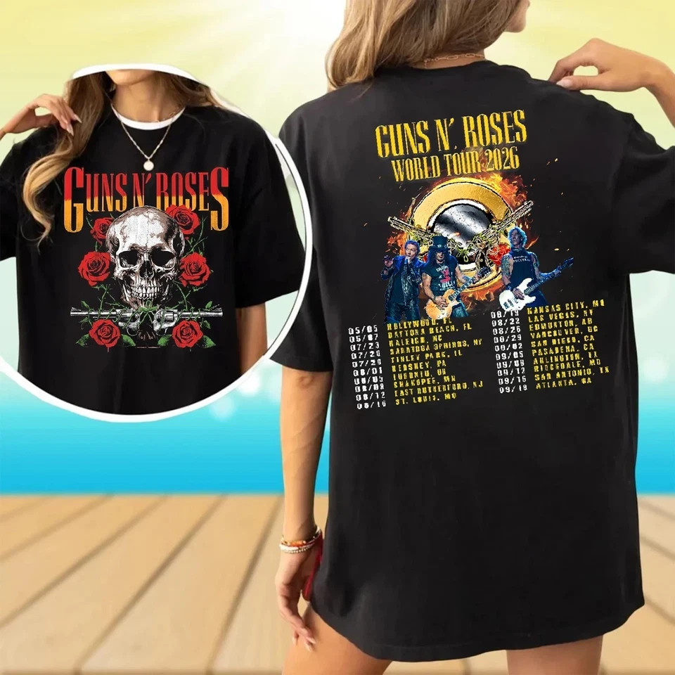Guns N’ Roses 2026 World Tour Dates Skull Graphic Fan Merch T Shirt