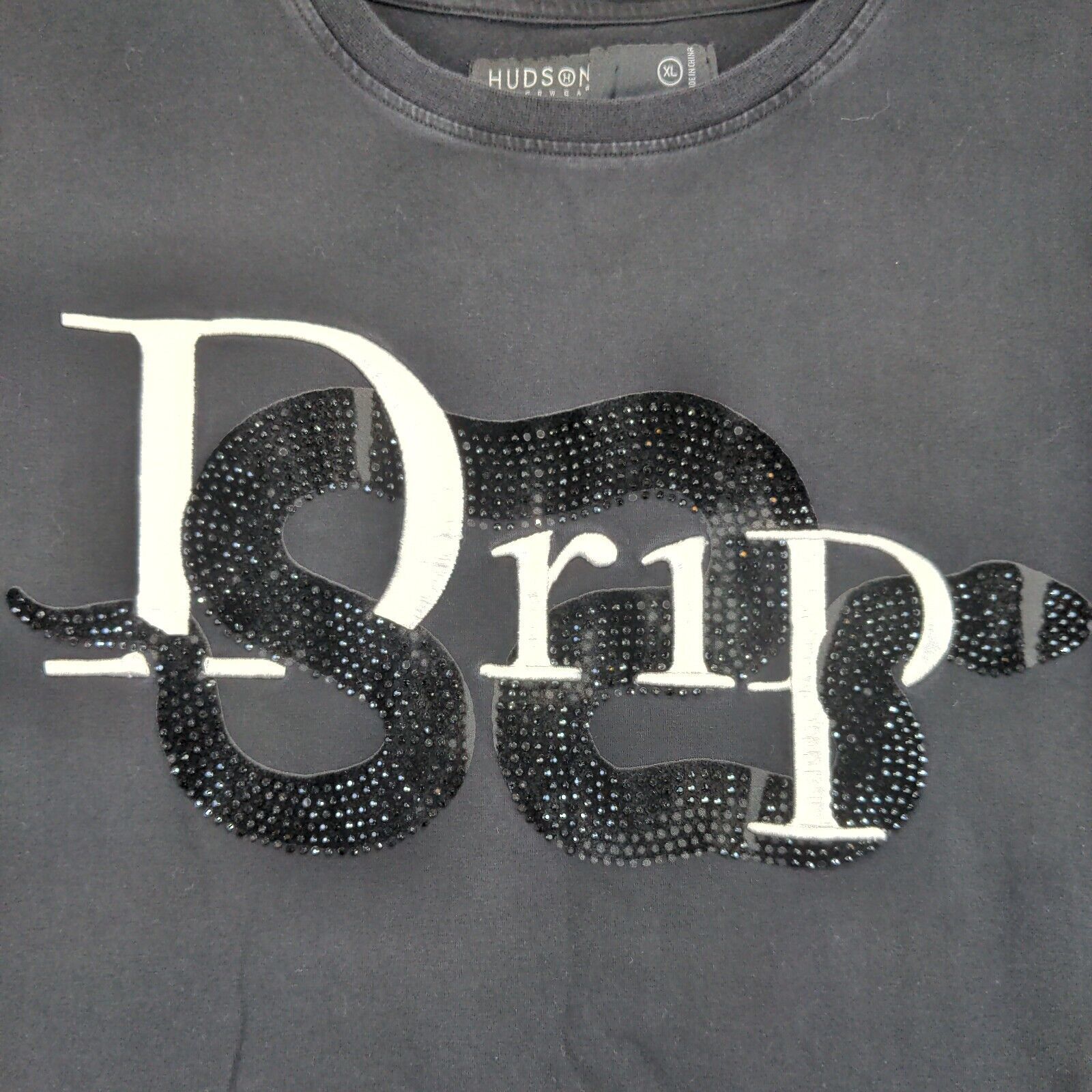 Hudson Outerwear Mens Snake Drip T-Shirt Black XL Short Sleeve Rhinestone Cotton