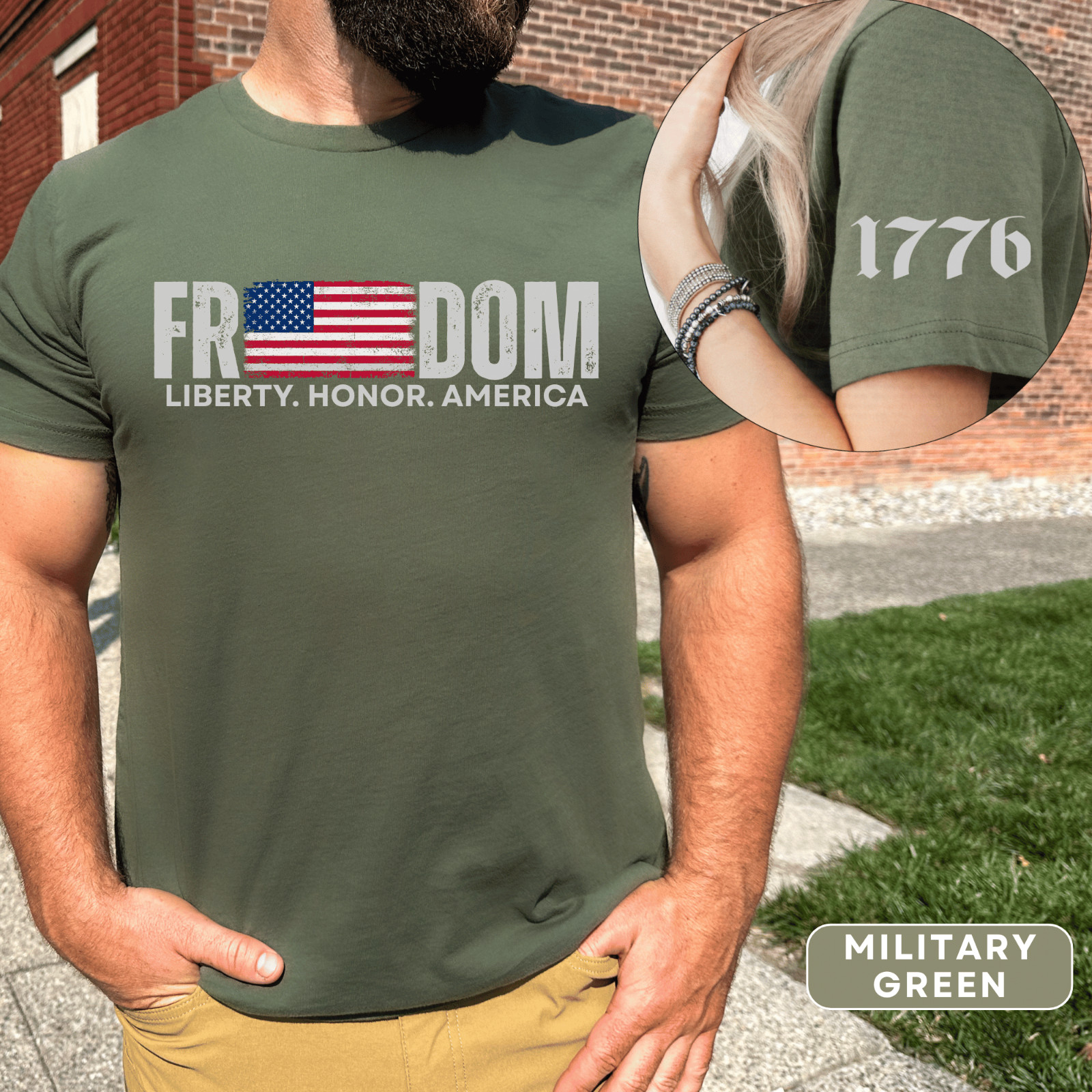 Freedom 1776 T-Shirt Patriotic American Flag Shirt Liberty Honor and Amcerica