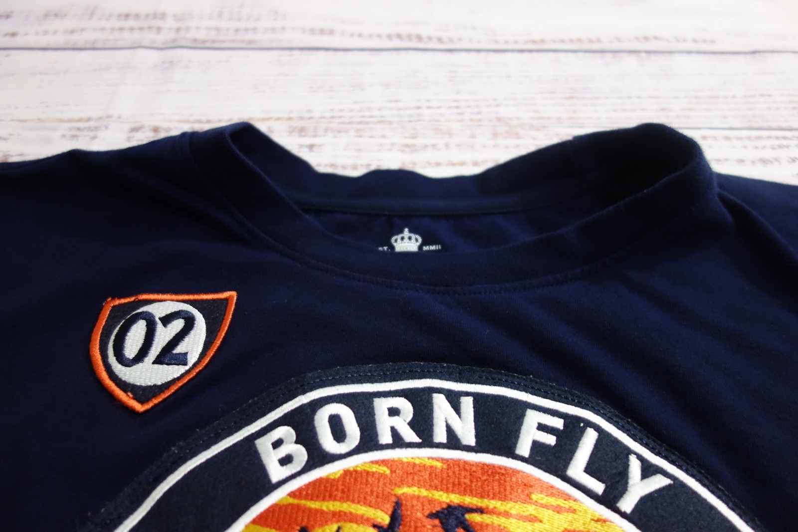 Born Fly Navy Blue Camo Long Sleeve Large Logo Patch T-Shirt Mens Cotton 2XL