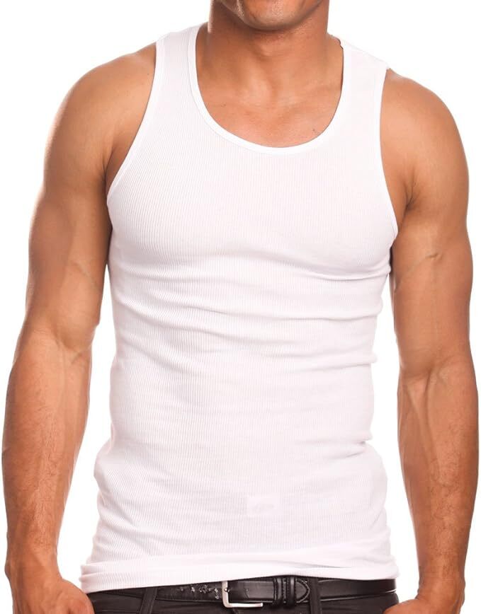 6-12 Packs Men’s Cotton Ribbed Tank Top A-Shirt Wife Beater Undershirts Lot