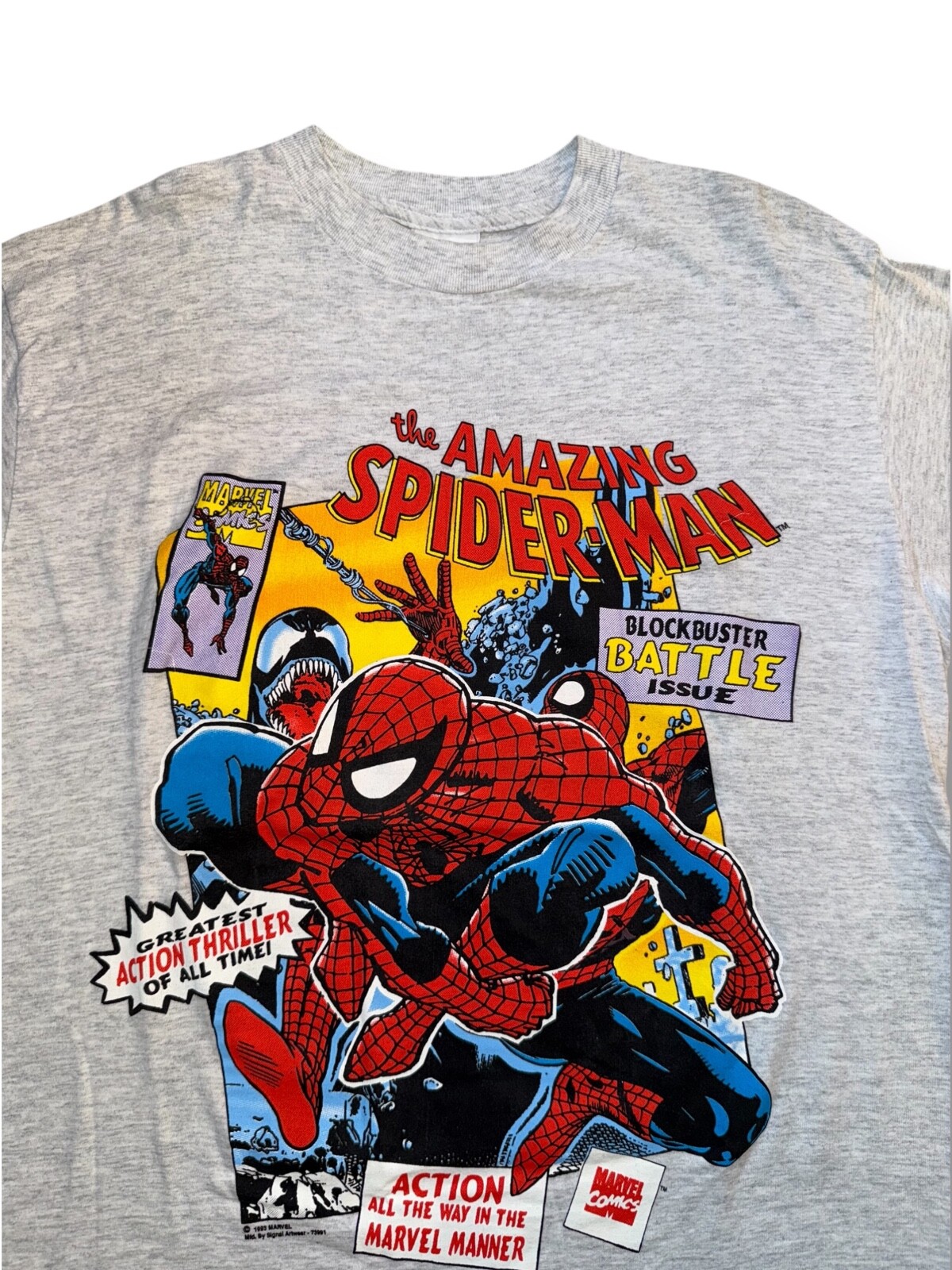 Vintage 90s Spider-Man vs Venom 1993 Marvel Comic Images Grey AOP Shirt XL RARE