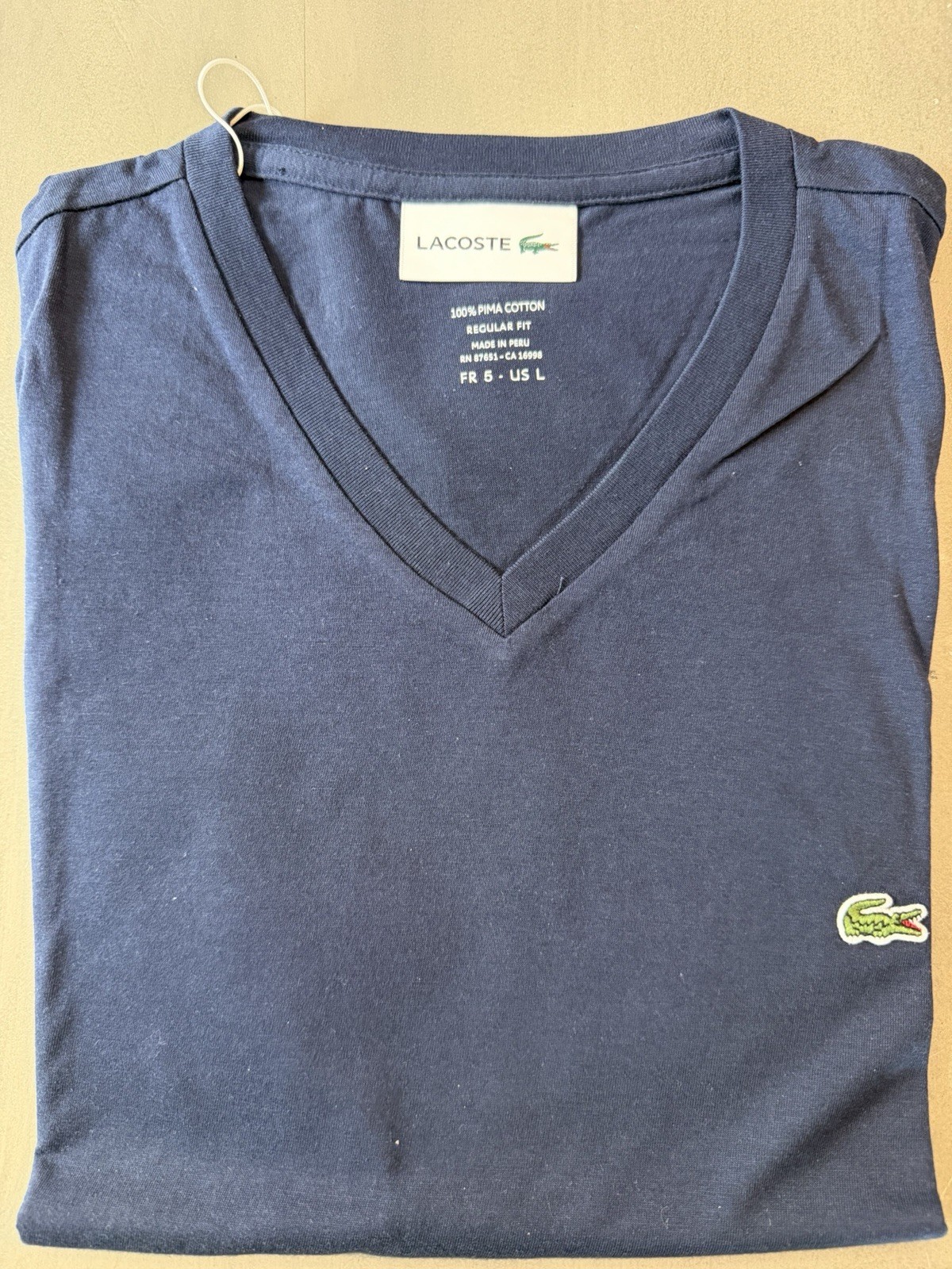 Lacoste Men’s Short Sleeve V- Neck Pima Cotton T- Shirt Navy Blue Size L/ FR 5