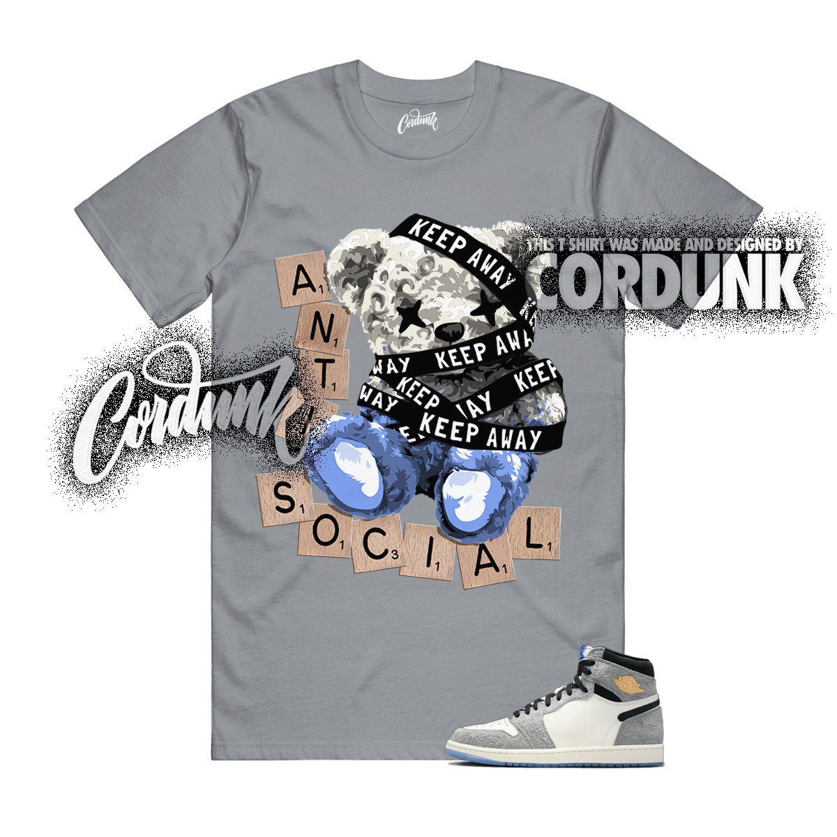 1 High OG All Star Cool Grey Sail Game Royal Black T Shirt Match ANTI ALT