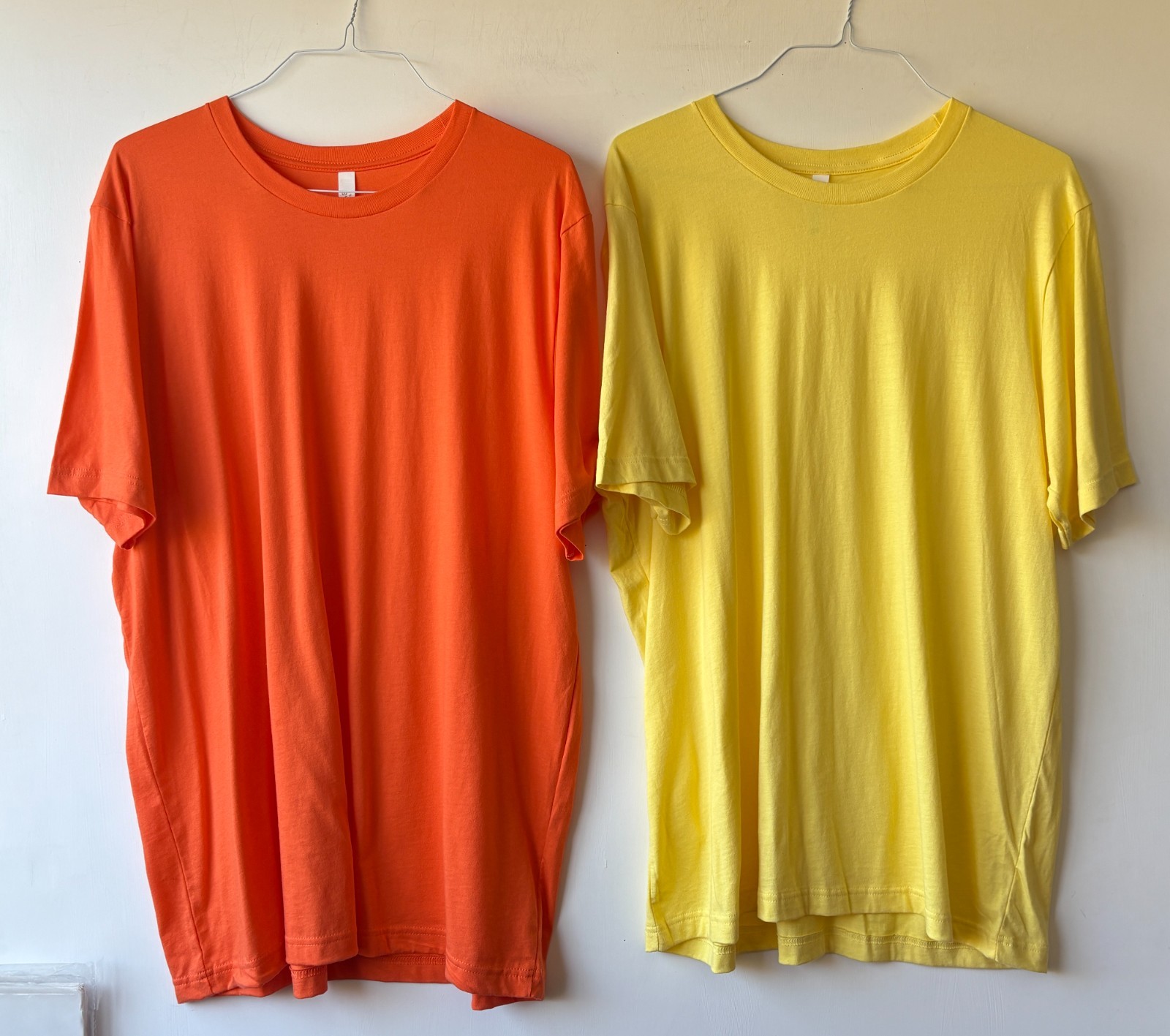 2 Bella + Canvas Mens Solid Color T Shirts 1 Orange 1 Yellow 100% Cotton Sz XXL
