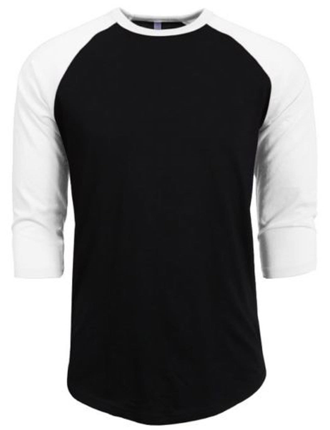 3/4 Sleeve Plain Baseball Raglan T-Shirt Tee Mens Sports Jersey Black White 2XL