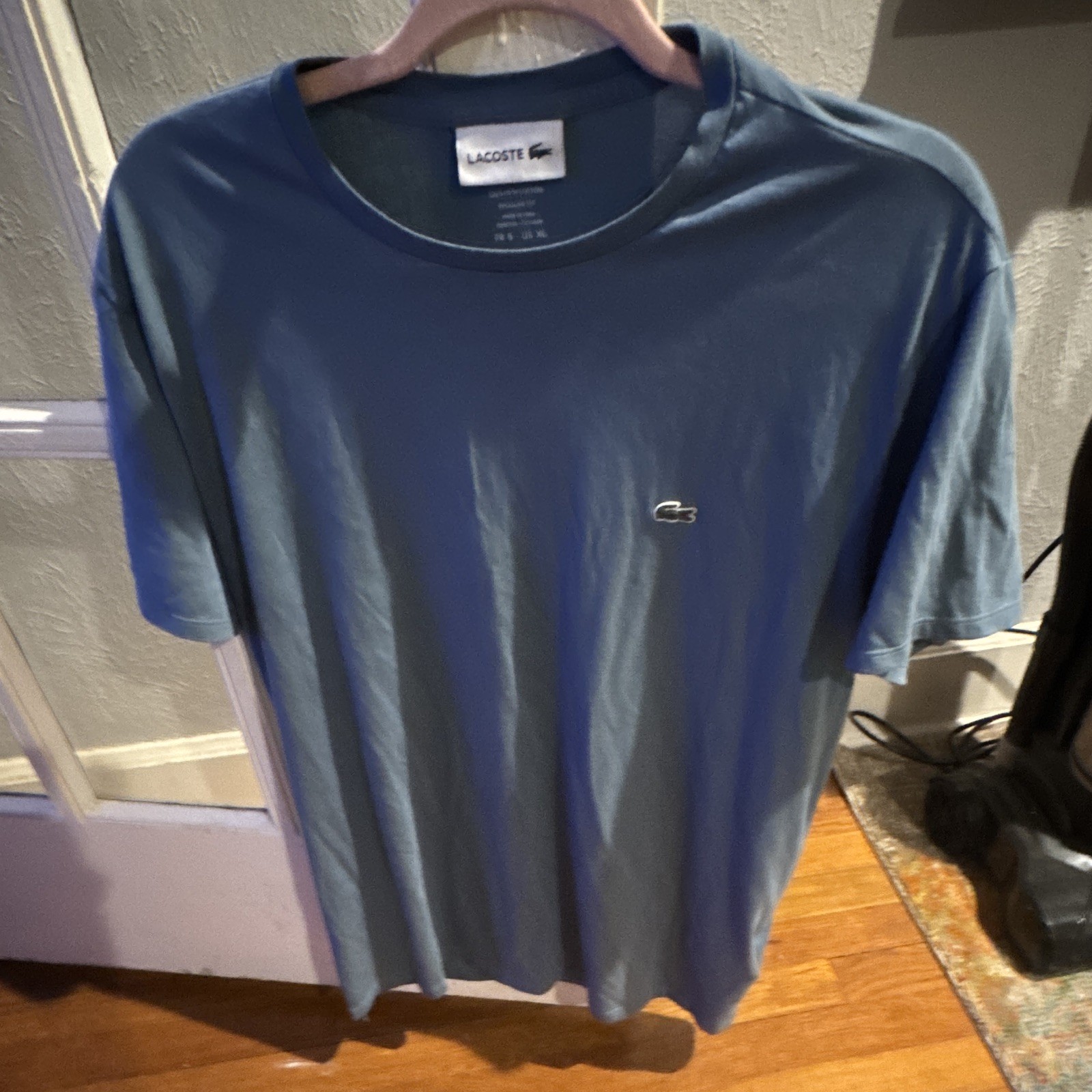 Lacoste Men’s Blue Solid Crocodile Logo Crew Neck Short Sleeve Cotton Jersey XL