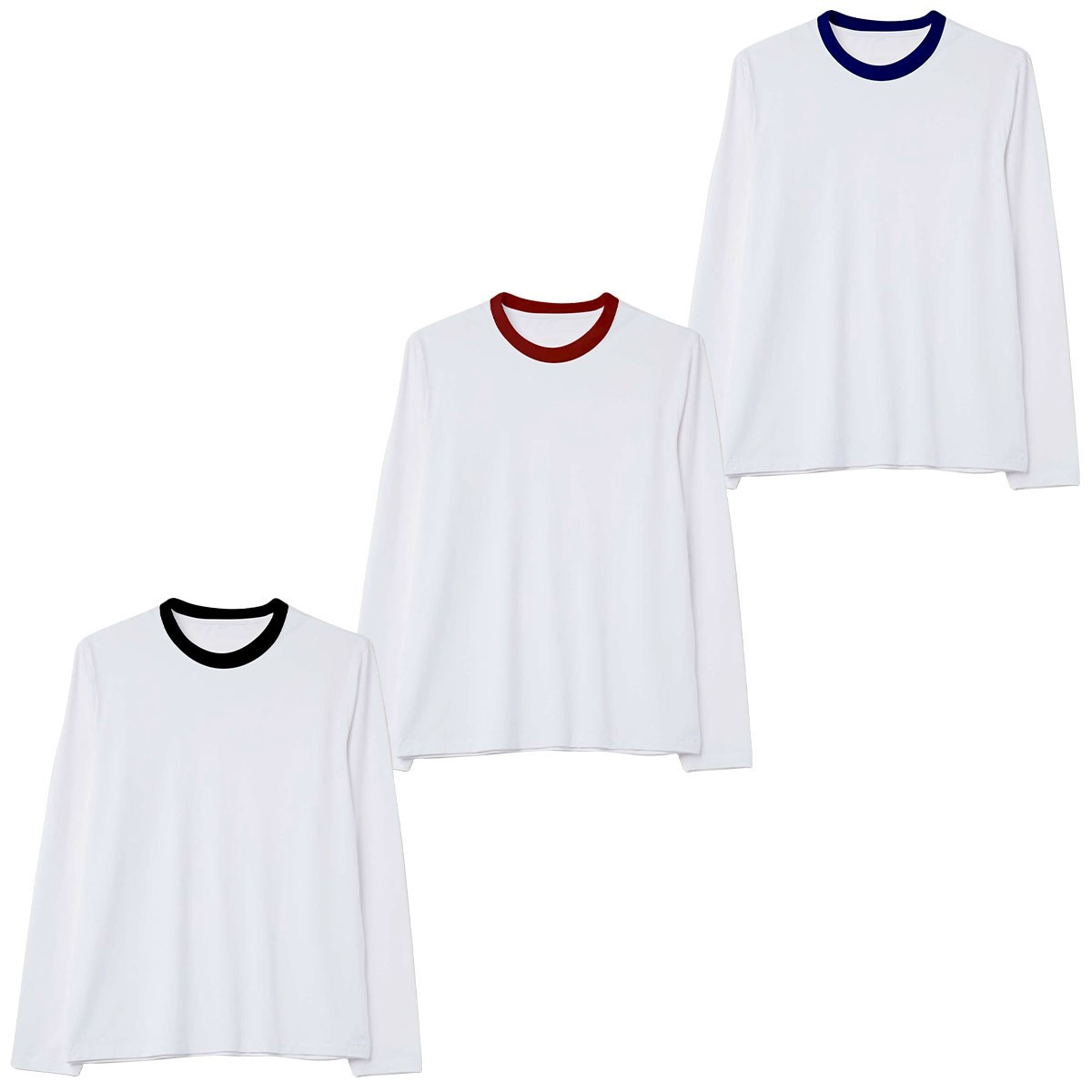 New Mens Long Sleeve T-Shirt Slim Fit 100% Cotton Plain Crew Round Neck Tee Tops
