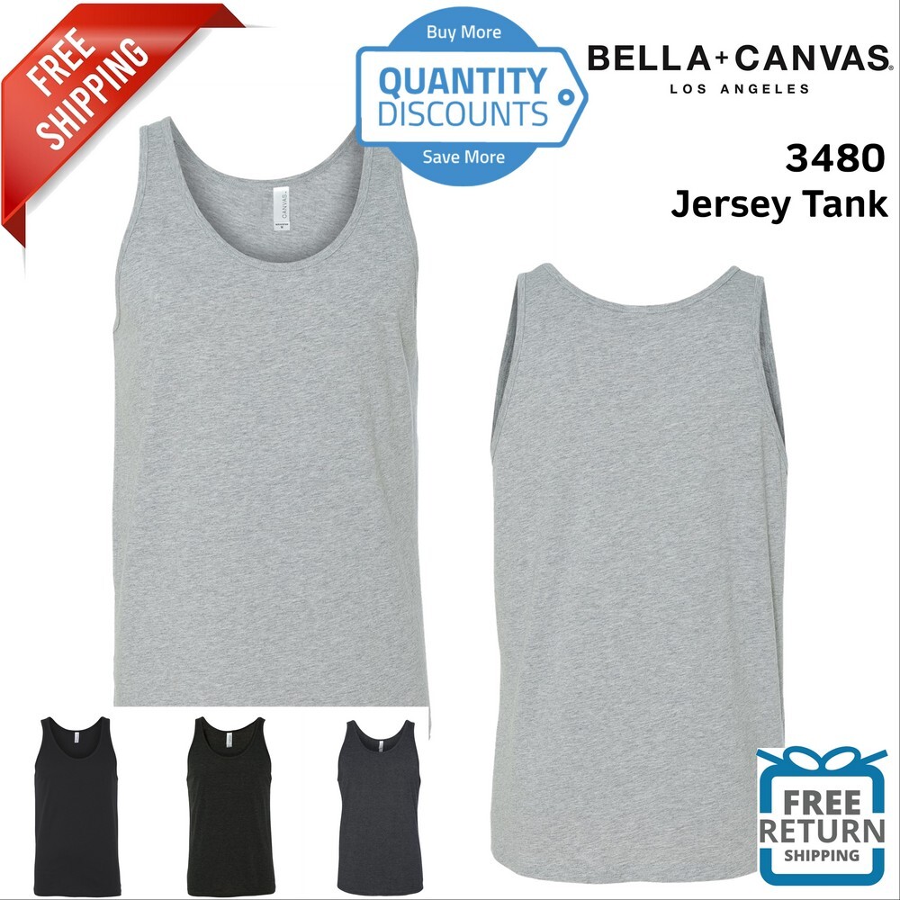 BELLA + CANVAS Unisex Jersey Tank Top Blank Sleeveless Shirt 3480 Up To 2XL