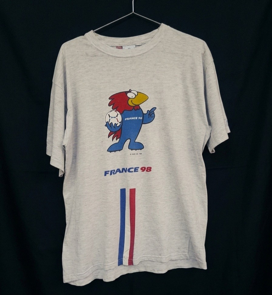 Vintage France 98 World Cup T Shirt Footix Mascot Coupe Du Monde Tee Gray AS IS