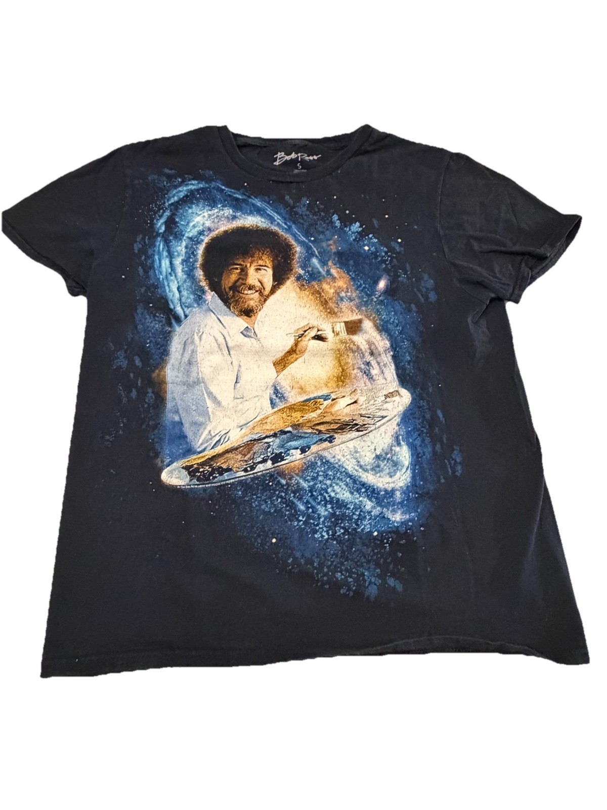 Bob Ross Galaxy Space Graphic T Shirt Size Small Black Painter Artist Nature Tee
