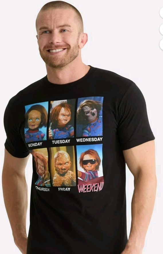 Chucky Child’s Play Days of the Week Horror Film Gory Graphic T-Shirt S-3XL