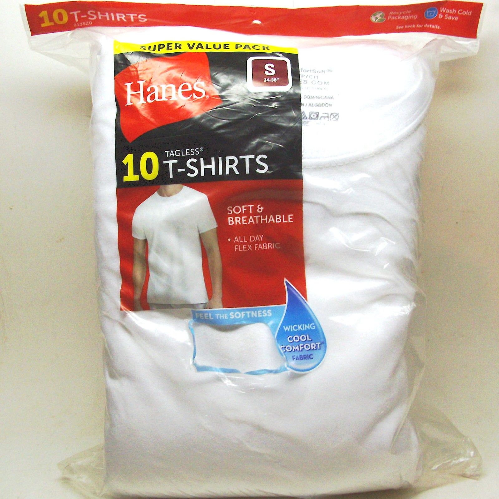 NEW Hanes SUPER VALUE 10 PACK Sm COOL COMFORT WHITE TAGLESS T-SHIRTS UNDERSHIRTS