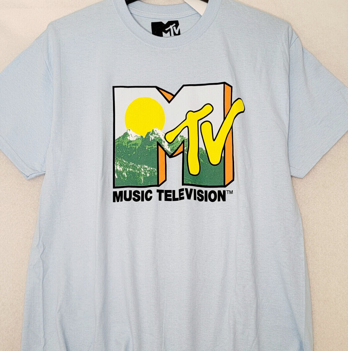MTV MUSIC TELEVISION SHIRT MENS SMALL BLUE Green Casual 80s POP RETRO NWT