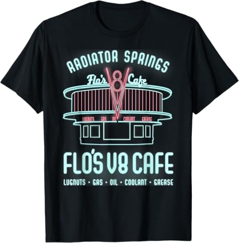 Disney Pixar Cars Flo’s V8 Cafe Neon T-Shirt Size S – 5XL Gift For Friends