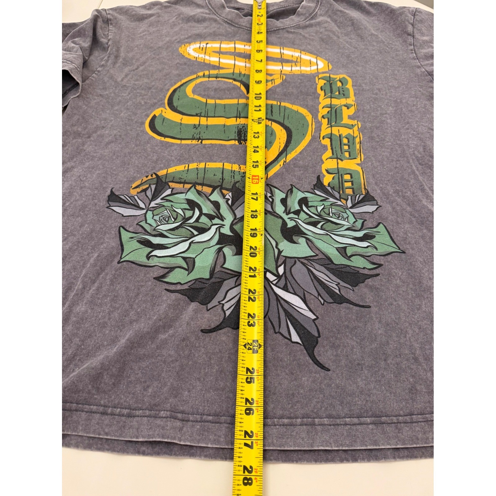 SHEIN Gray Acid Wash Graphic Tee Oversized Rose Halo Streetwear T-Shirt Large