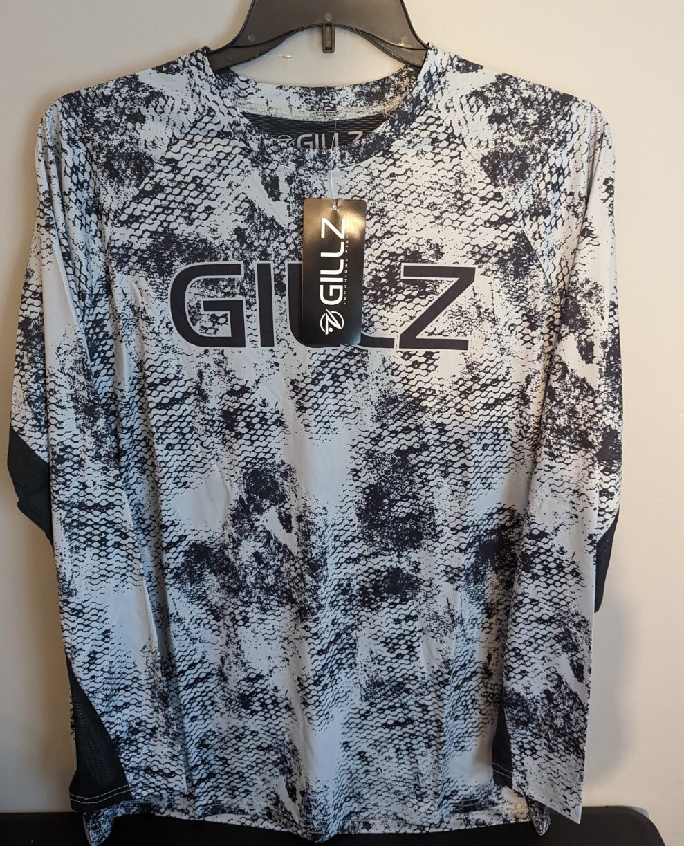 Gillz Men’s LS UV Tournament Series V2 Gray Grunge Print L/S Fishing Shirt Sz XL