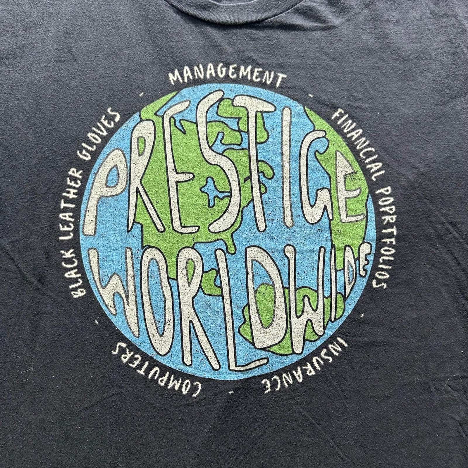 Port & Company Shirt Mens M Black Prestige Worldwide Globe Graphic Tee Crewneck