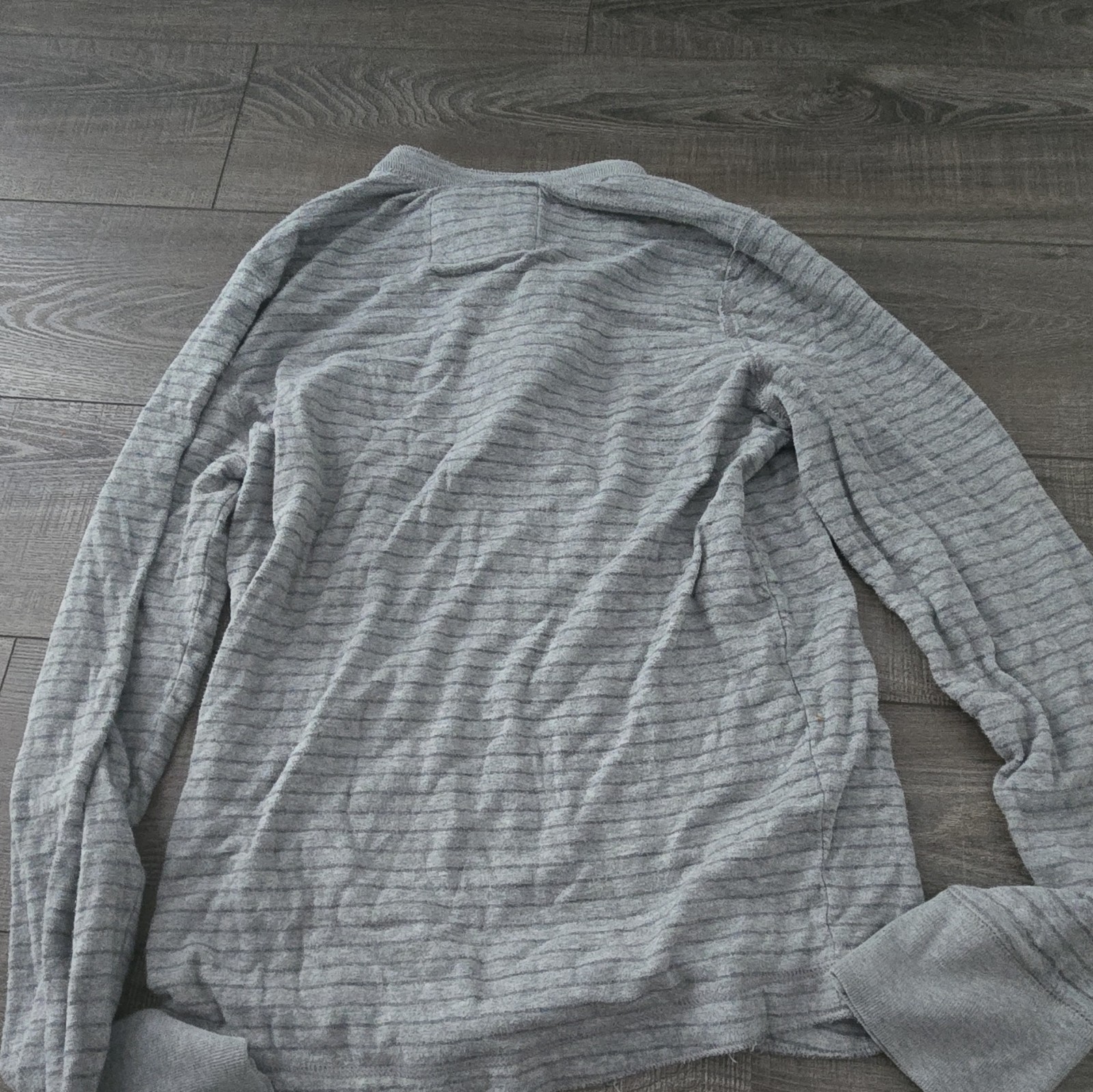 Abercrombie & Fitch Gray Striped Henley Long Sleeve Knit Tee Shirt L