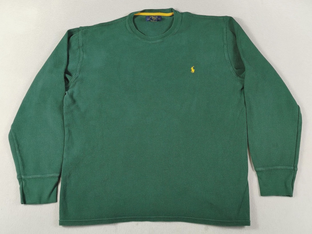 Polo Ralph Lauren Shirt Mens XL Green Waffle Knit Thermal Long Sleeve Pony Logo