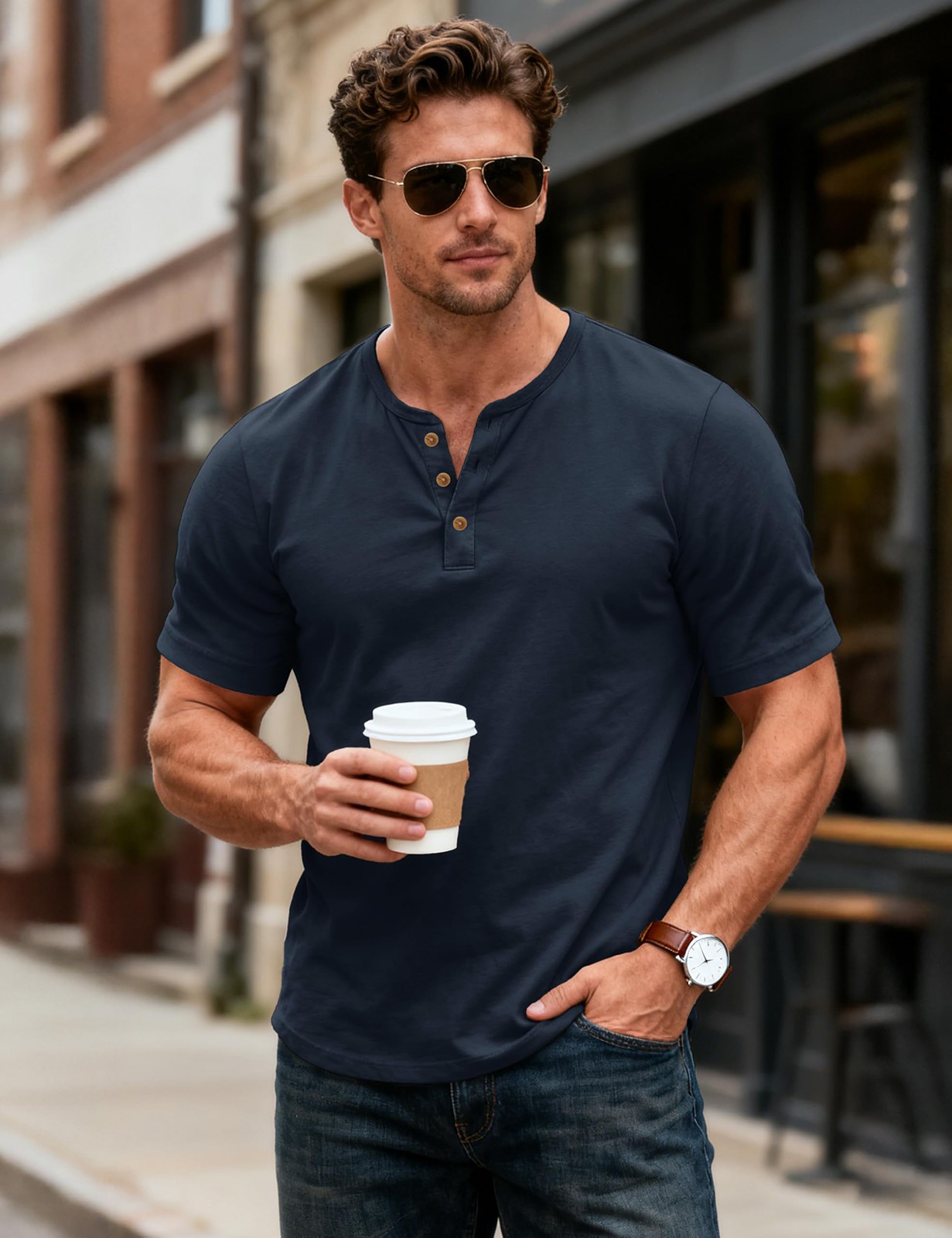 Men’s Henley Short Sleeve Shirt UPF 80+ Lightweight Moisture Wicking Summer Tops