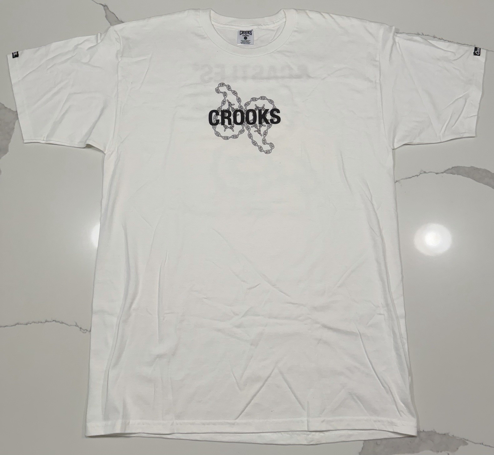 Crooks & Castles Graphic Logo Print Crew Neck Short Sleeve T-Shirt White Mens L