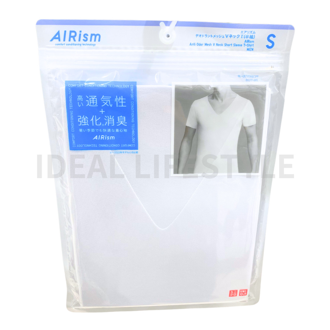 UNIQLO AIRism Mesh Anti-Odor V-Neck T-Shirt S-4XL White/Black/Beige 464308 NWT
