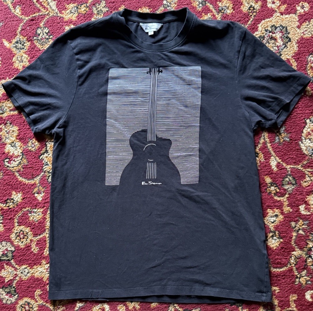 BEN SHERMAN Mens Large Black Guitar Graphic Short Sleeve Casual T Shirt