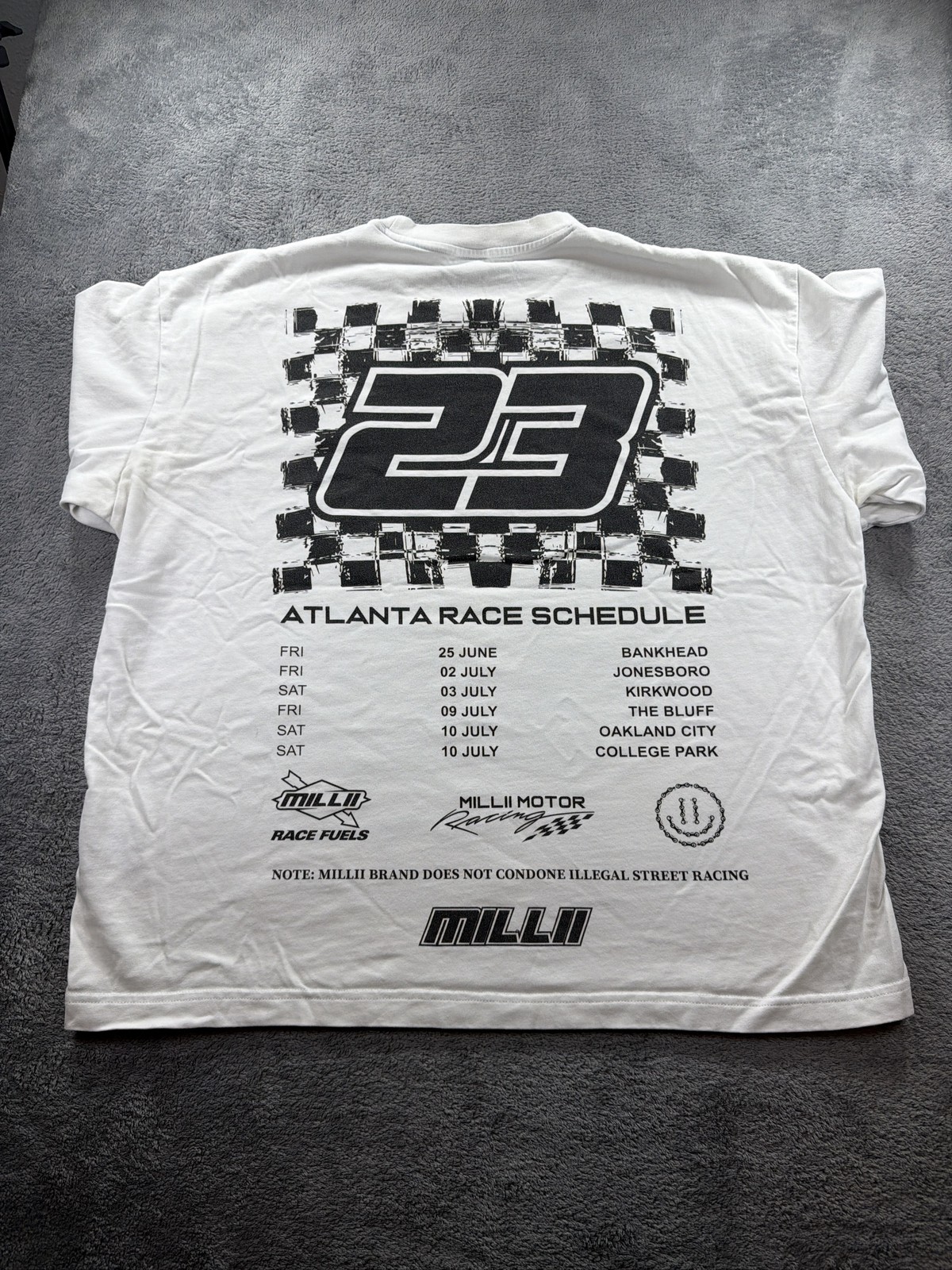 Milli Merch Milli Racing Atlanta I-285 Graphic T-Shirt White Size S