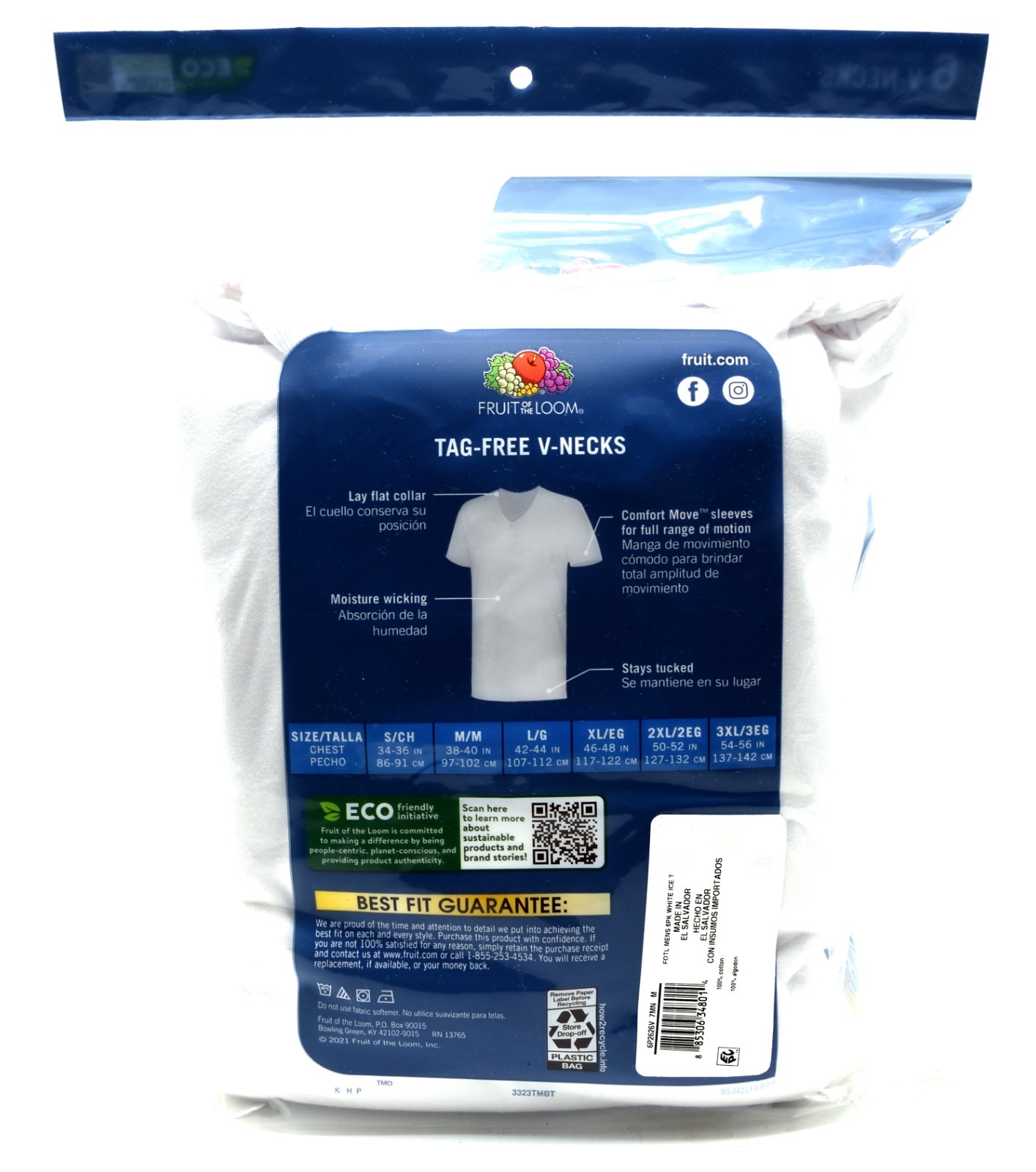 6 White Medium M 38-40 Inch V-Neck T-Shirts Fruit Of The Loom M 97-102 CM