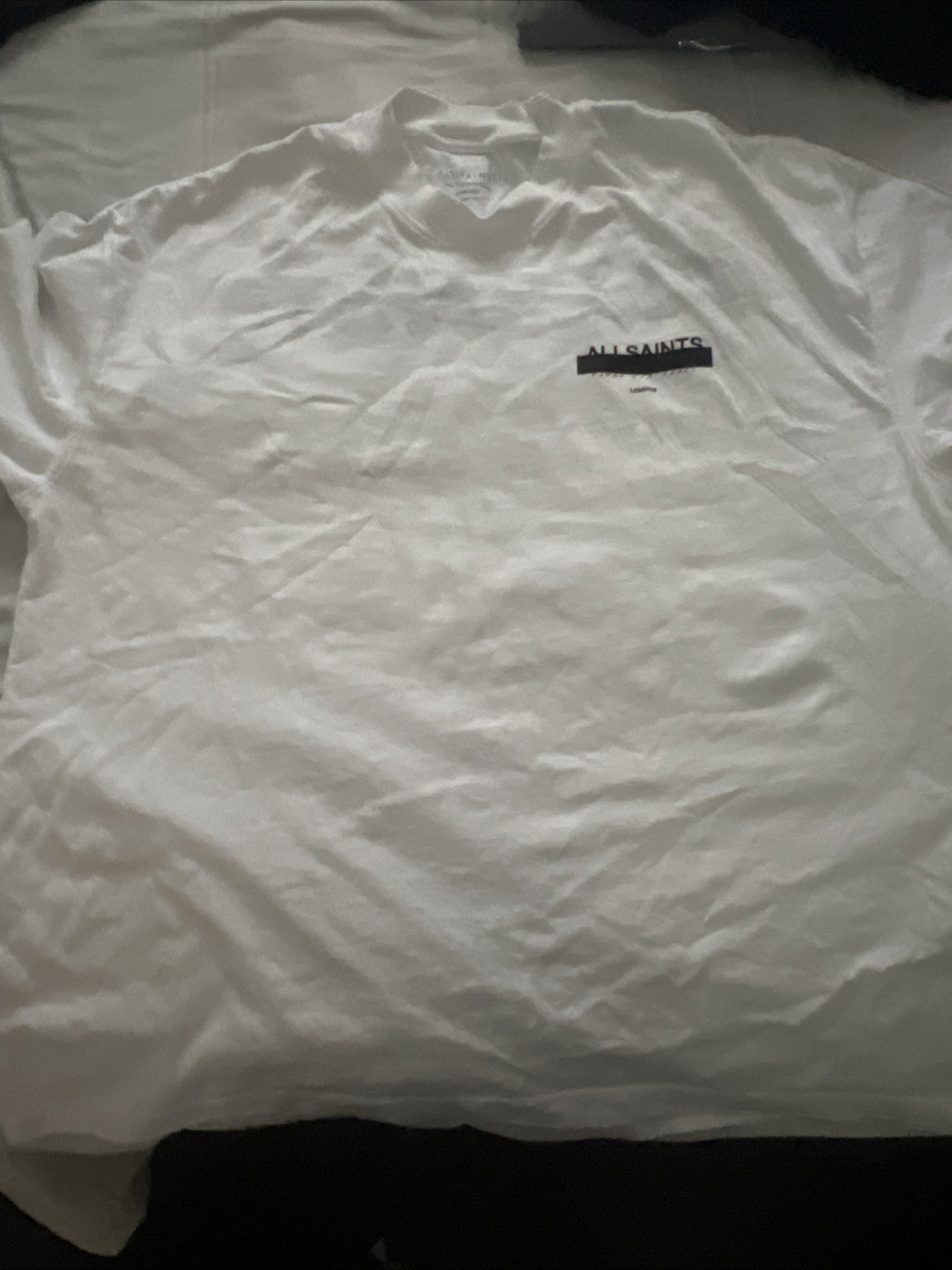 AllSaints London Redact Oversized Embroidered Logo T Shirt Ashen White L $99