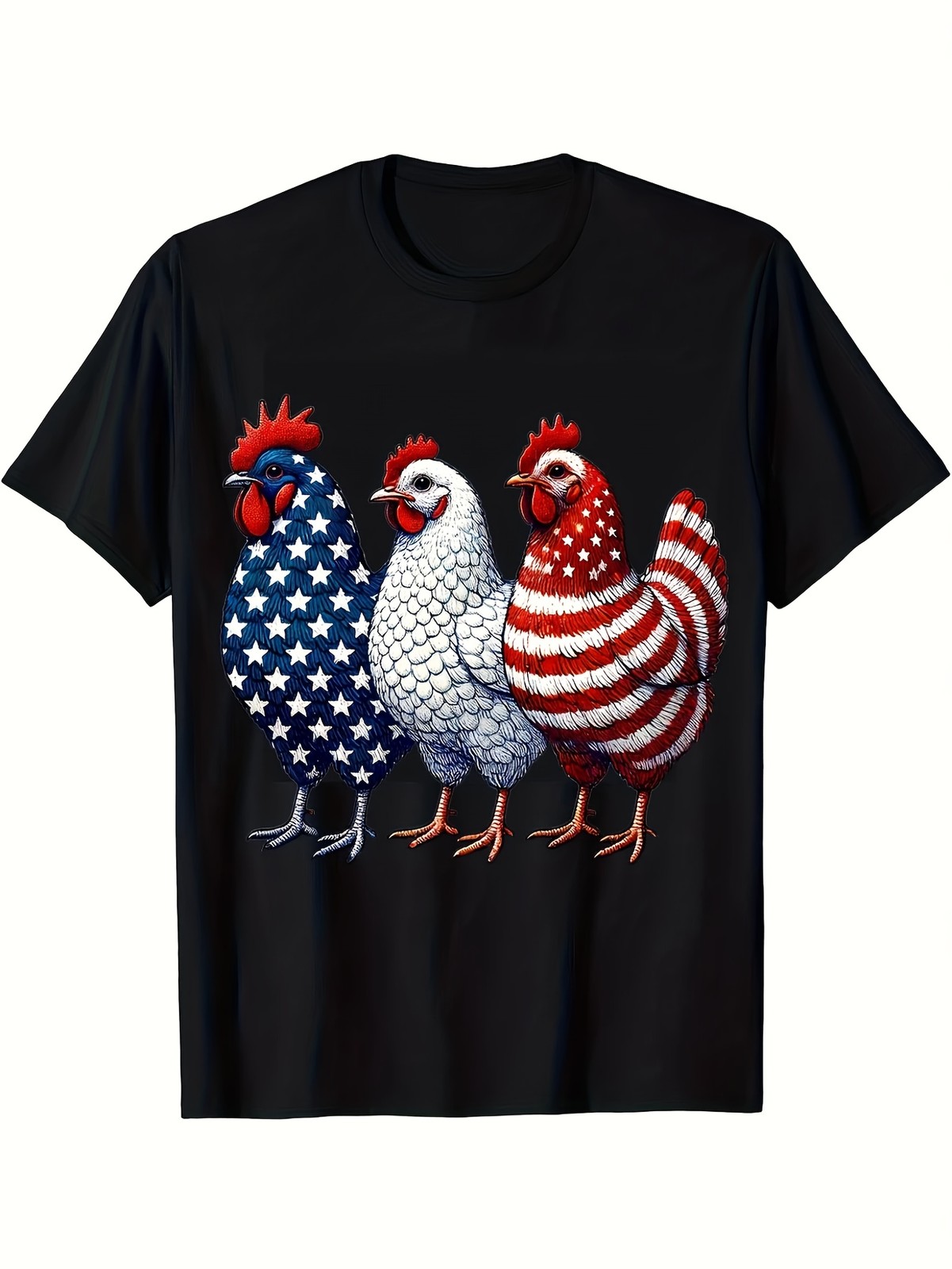 Patriotic American Chickens T-Shirt – Red White & Blue PoultryGraphic Tee